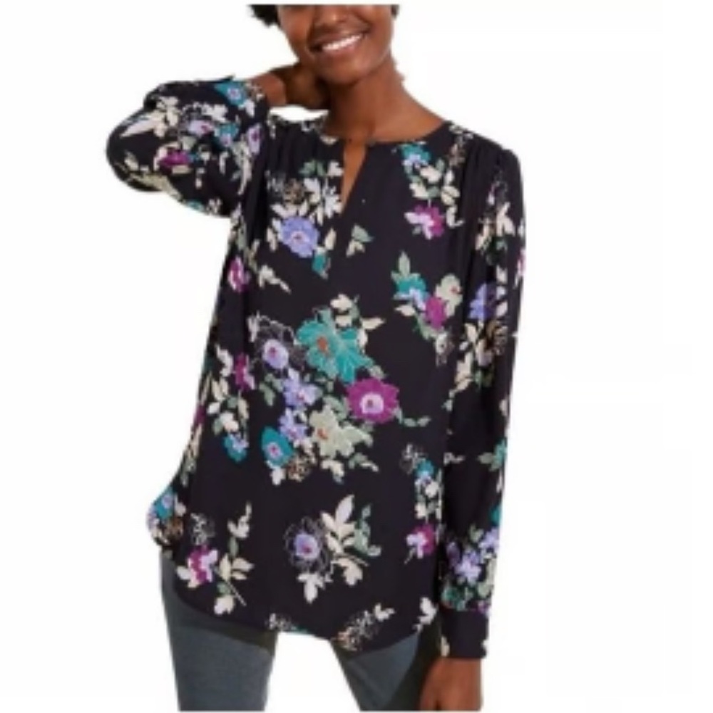 Loft Ann Taylor Floral Keyhole Tunic Blouse size large